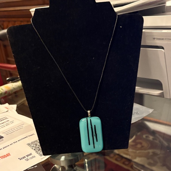 Jewelry - Turquoise color art glass with sterling silver 925 on clasp, Pendant Necklace